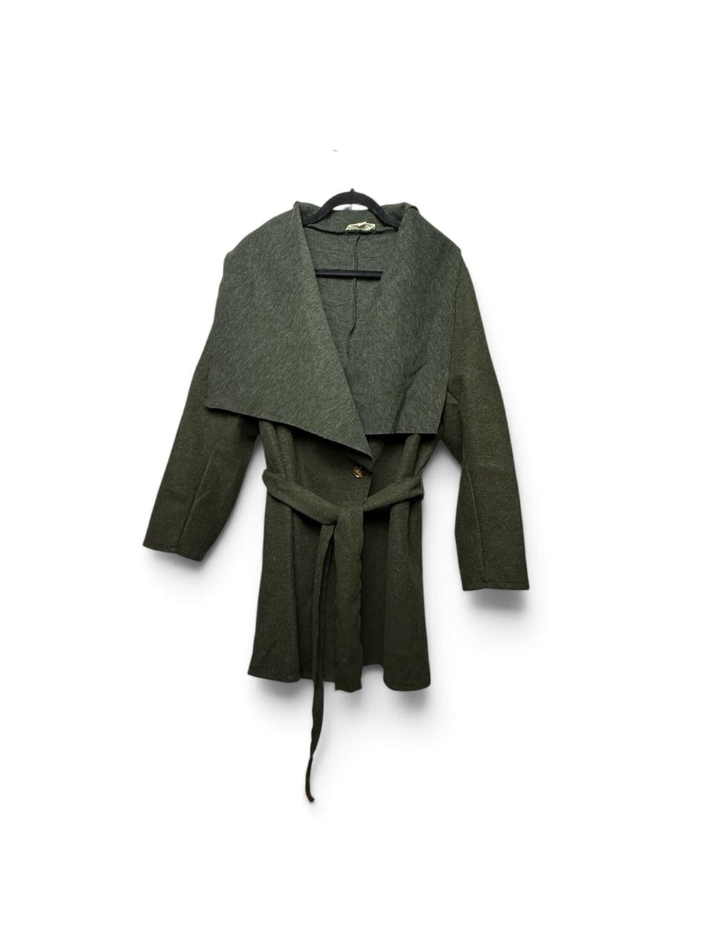 Indigo Rose 2X Olive Green Waterfall Collar Belted Wrap Coatigan Jacket